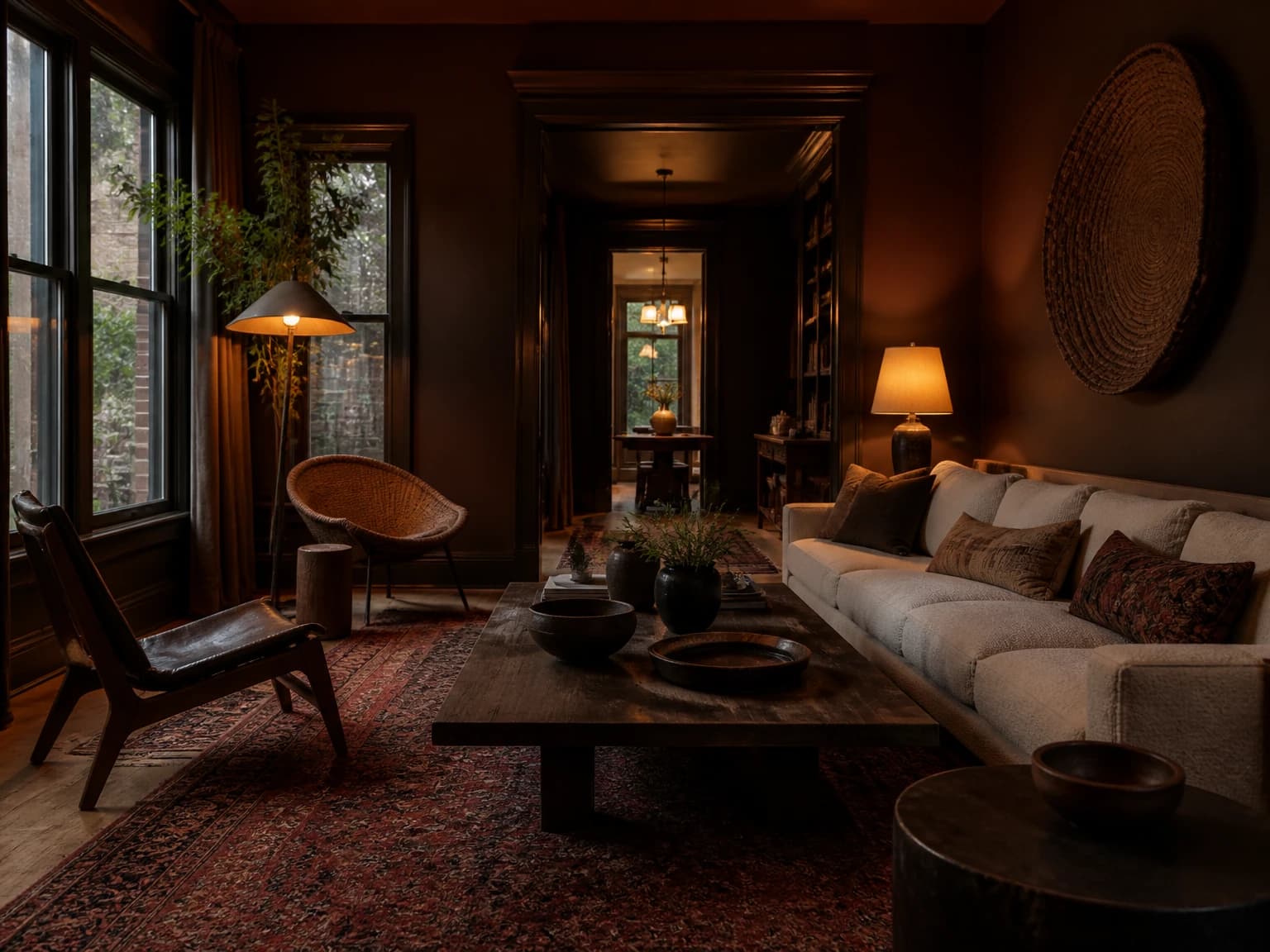 Moody Chocolate Bohemian Room, bohemian living room inspiration