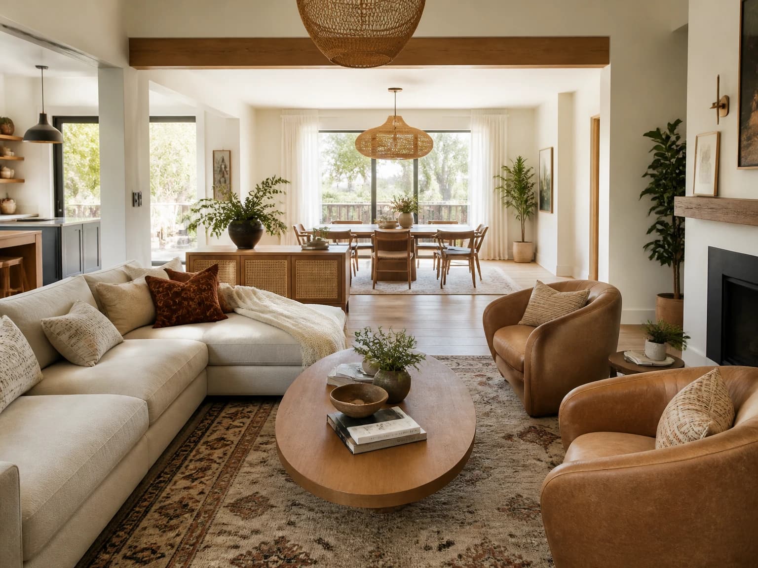 Open-Plan Bohemian Entertaining Space, bohemian living room inspiration