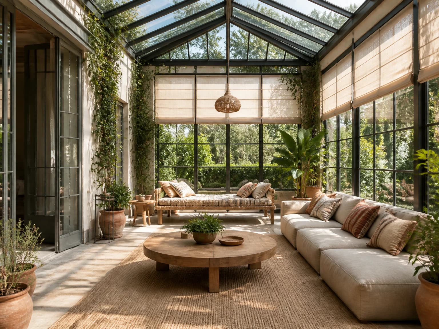 Sunroom Bohemian Conservatory, bohemian living room inspiration