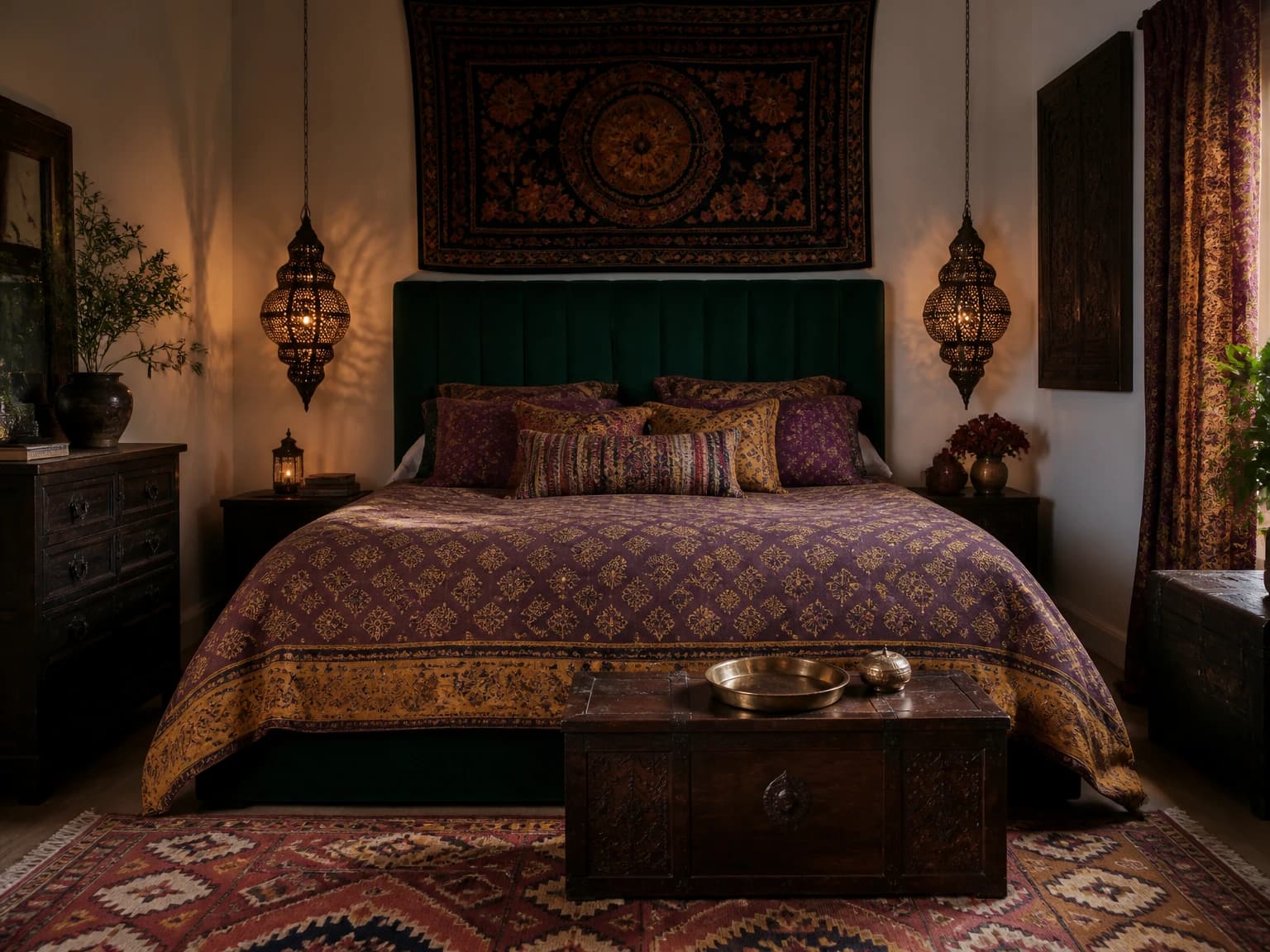 Jewel-Tone Textile Retreat, boho bedroom inspiration