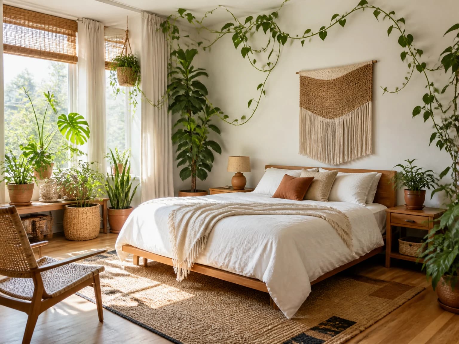 Plant-Filled Morning Bedroom, boho bedroom inspiration