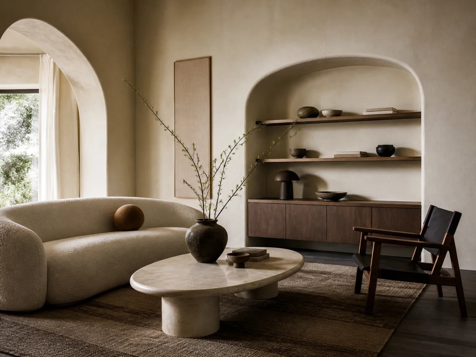 Arched Plaster Japandi Room, japandi living room inspiration