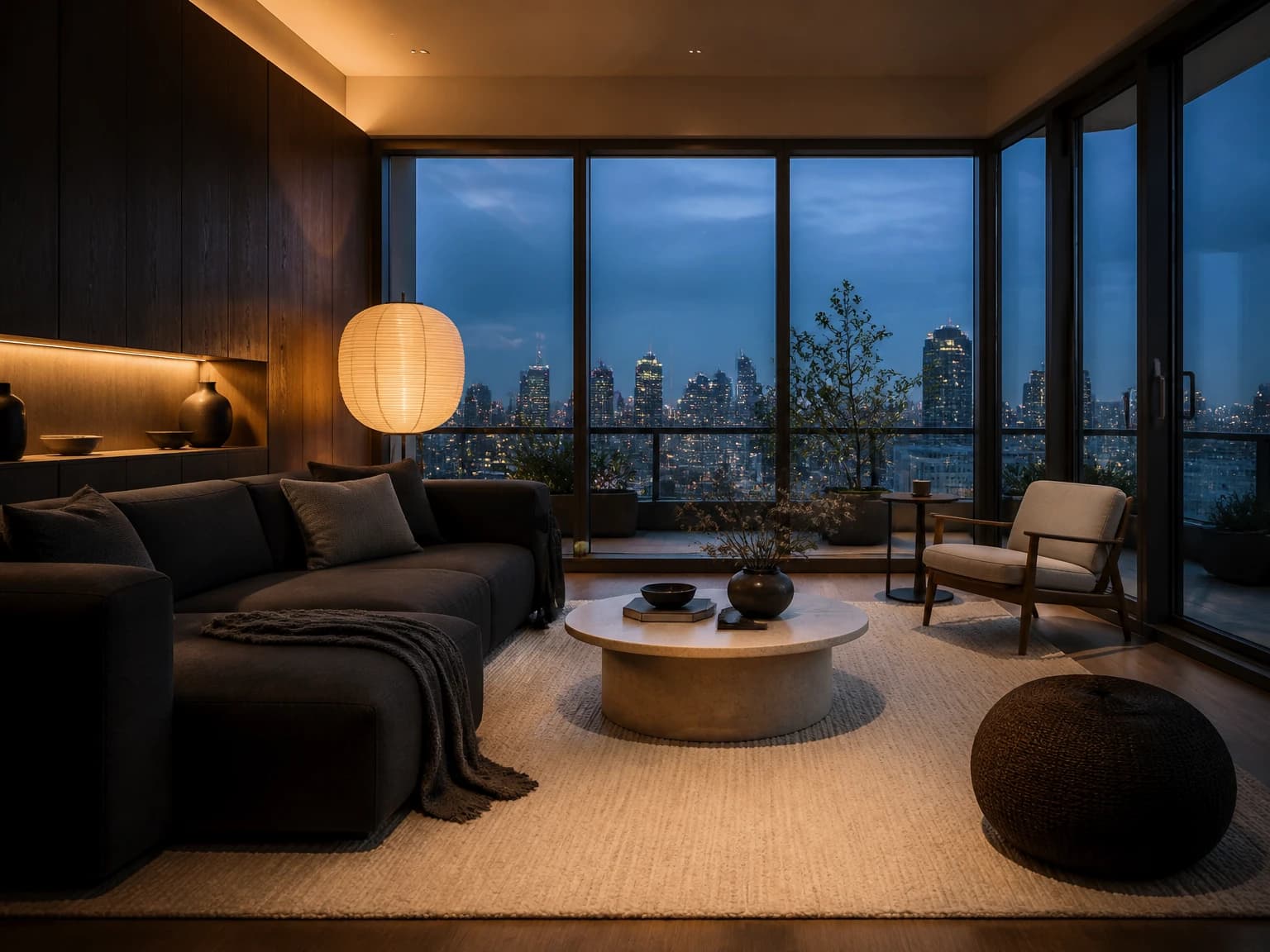 Blue-Hour Japandi Retreat, japandi living room inspiration