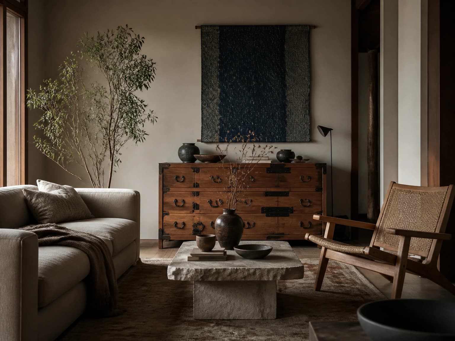 Collected Craft Living Room, japandi living room inspiration