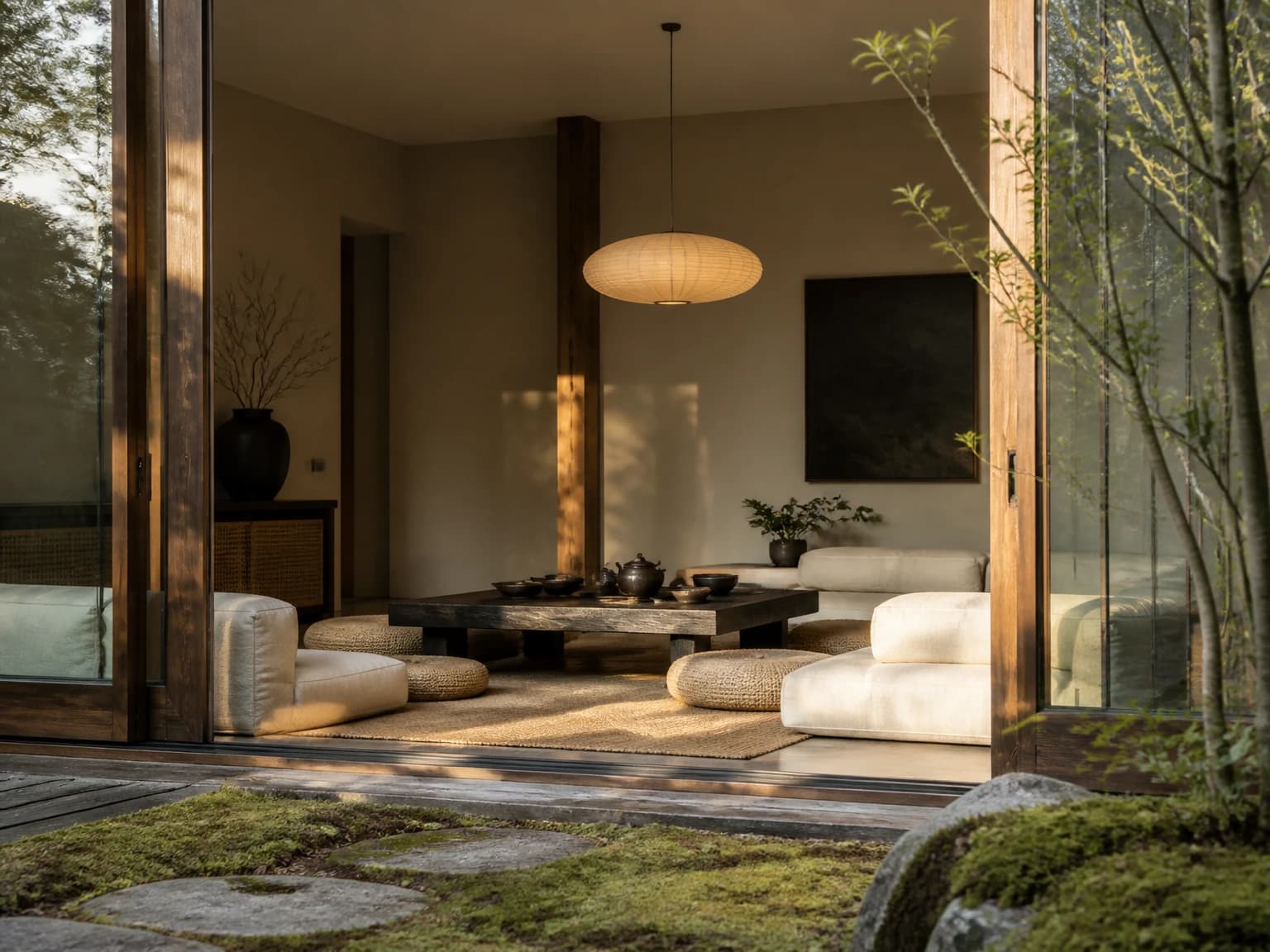 Courtyard Tea Living Room, japandi living room inspiration