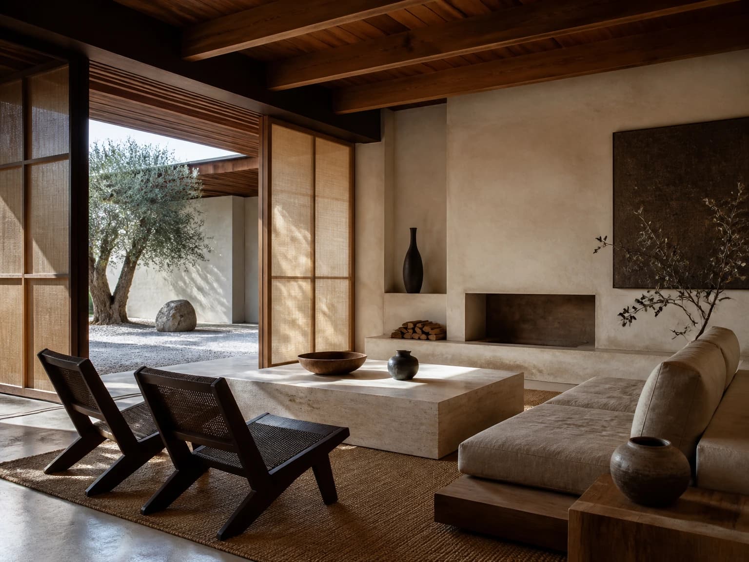 Desert Japandi Pavilion, japandi living room inspiration