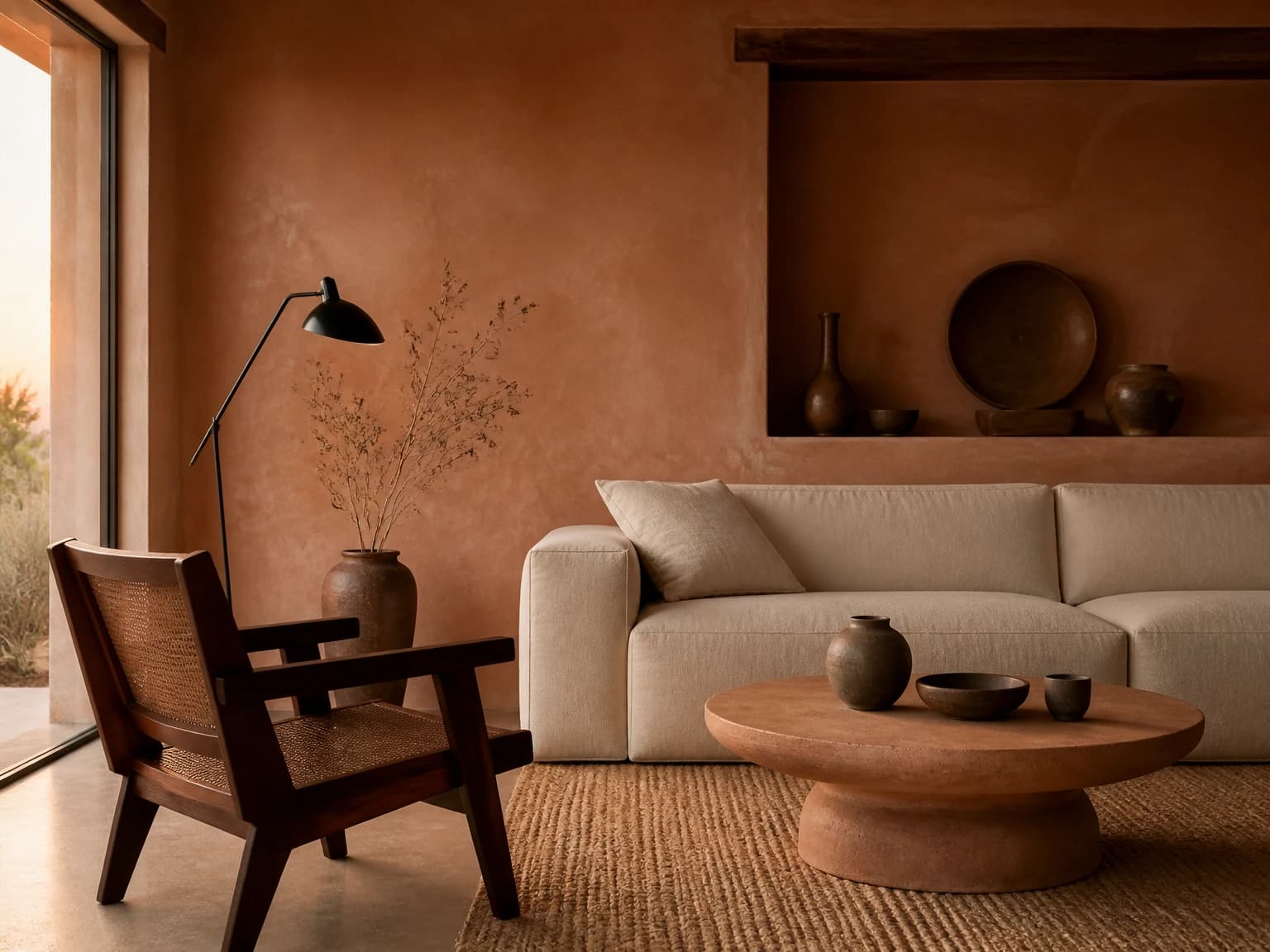 Earthy Terracotta Japandi Room, japandi living room inspiration