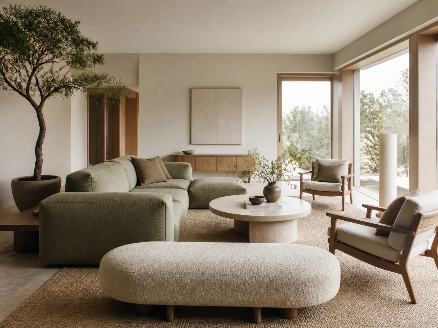 Soft Sage Japandi Room, japandi living room inspiration