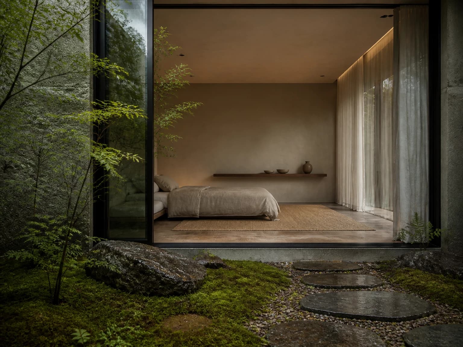 Courtyard-Facing Minimal Bedroom, minimalist bedroom inspiration