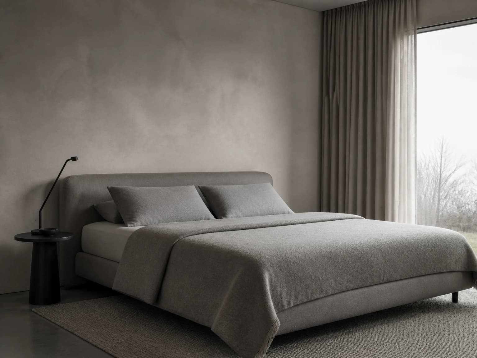 Monochrome Gray Retreat, minimalist bedroom inspiration