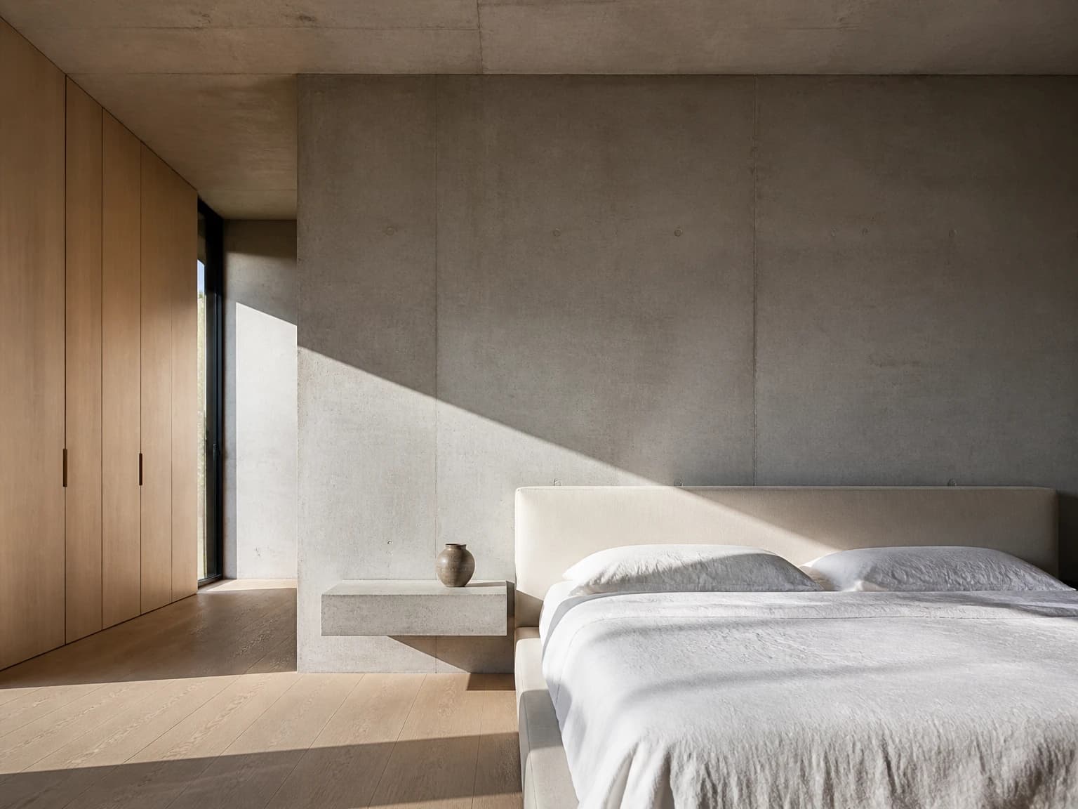 Sunlit Concrete Bedroom, minimalist bedroom inspiration