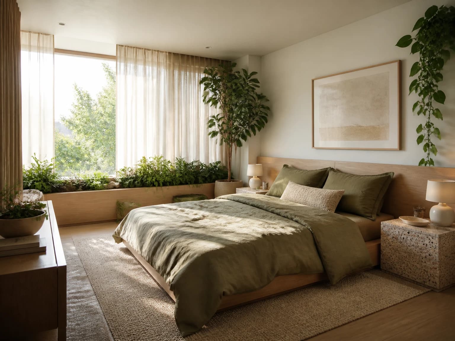 Green Biophilic Bedroom, modern bedroom inspiration