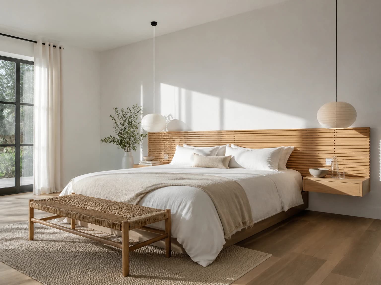 Sunlit White and Oak Bedroom, modern bedroom inspiration