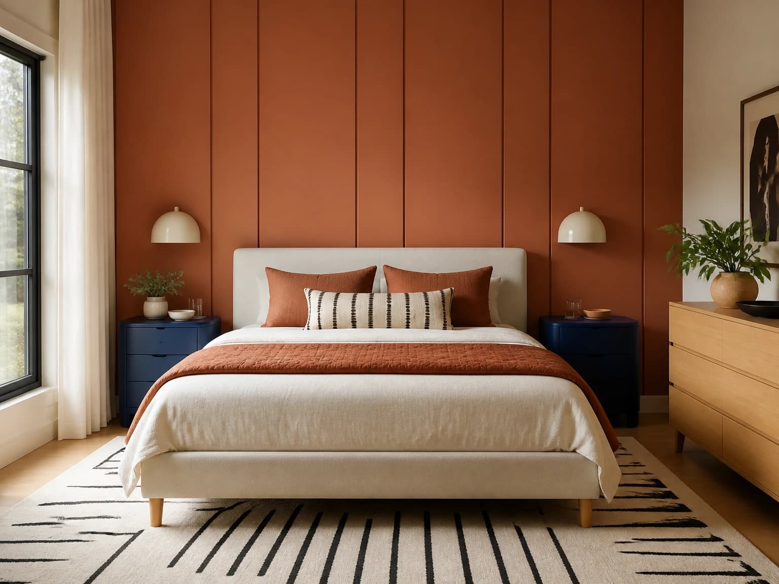 Terracotta Color-Block Bedroom, modern bedroom inspiration