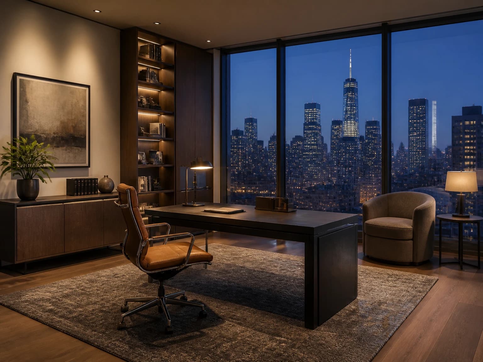 Blue-Hour City Office, modern home office inspiration