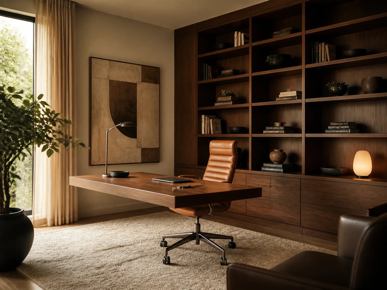 Warm Walnut Executive Office, modern home office inspiration