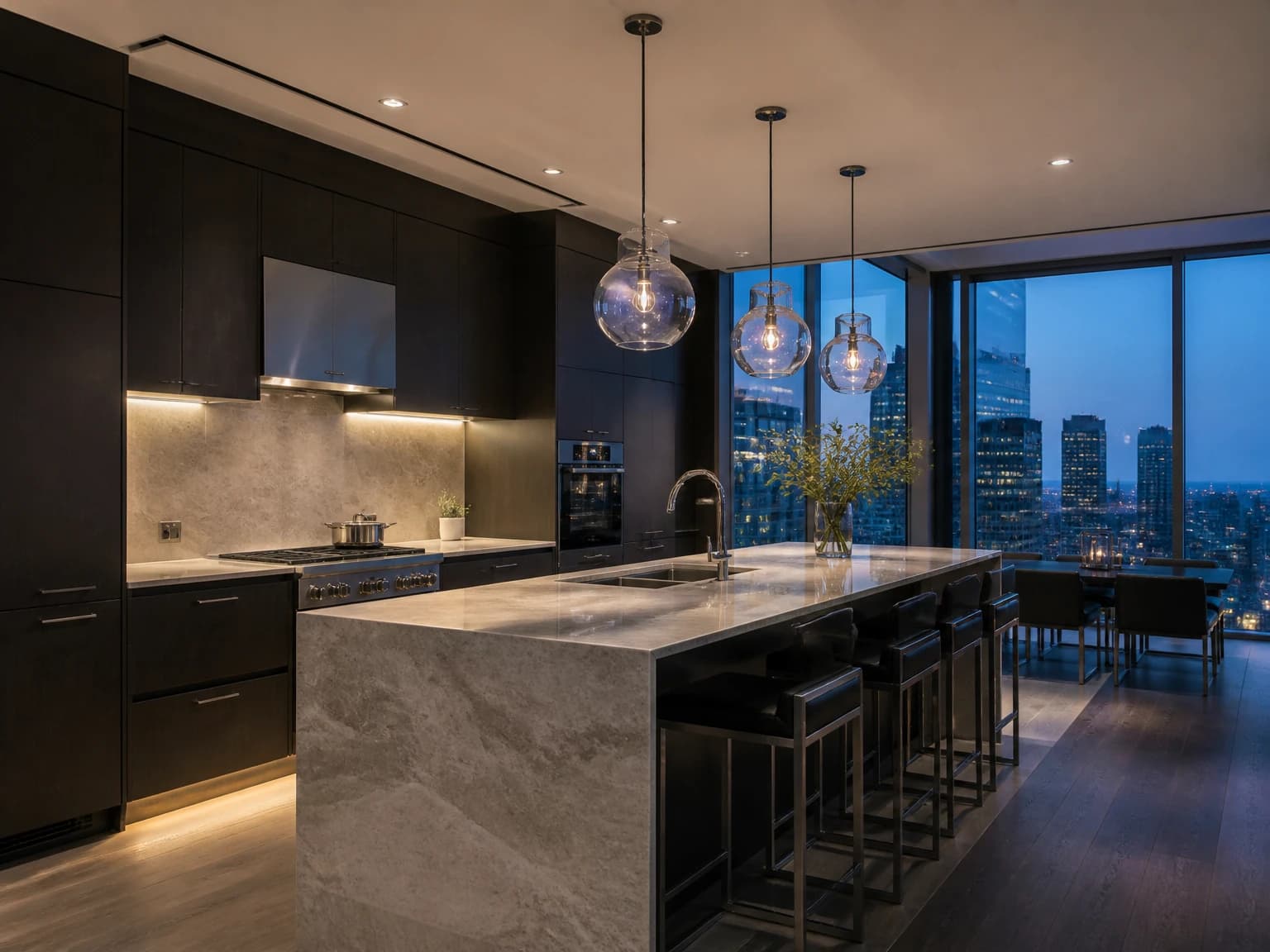 Blue-Hour Penthouse Kitchen, modern kitchen inspiration