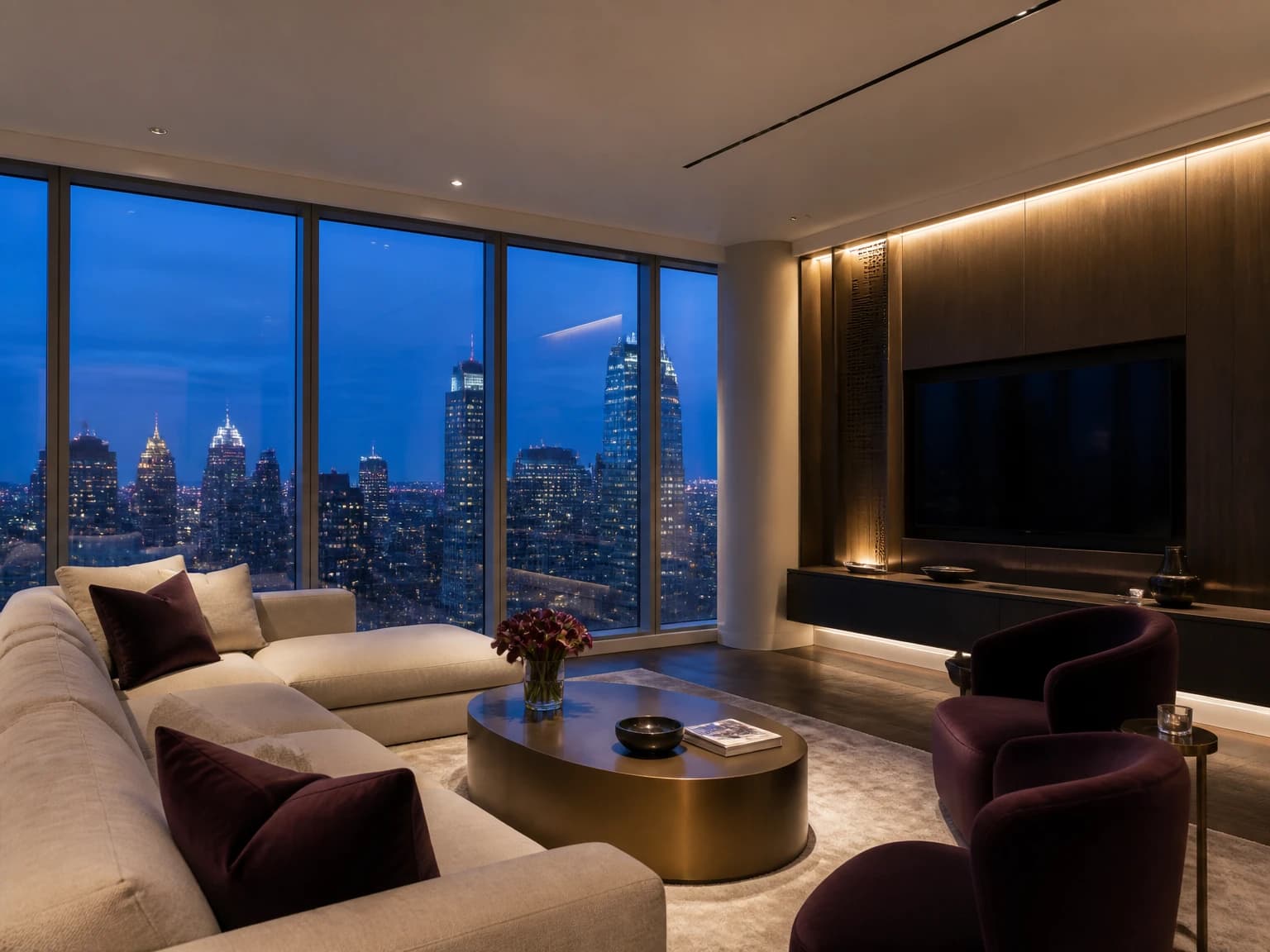Blue-Hour Skyline Lounge, modern living room inspiration