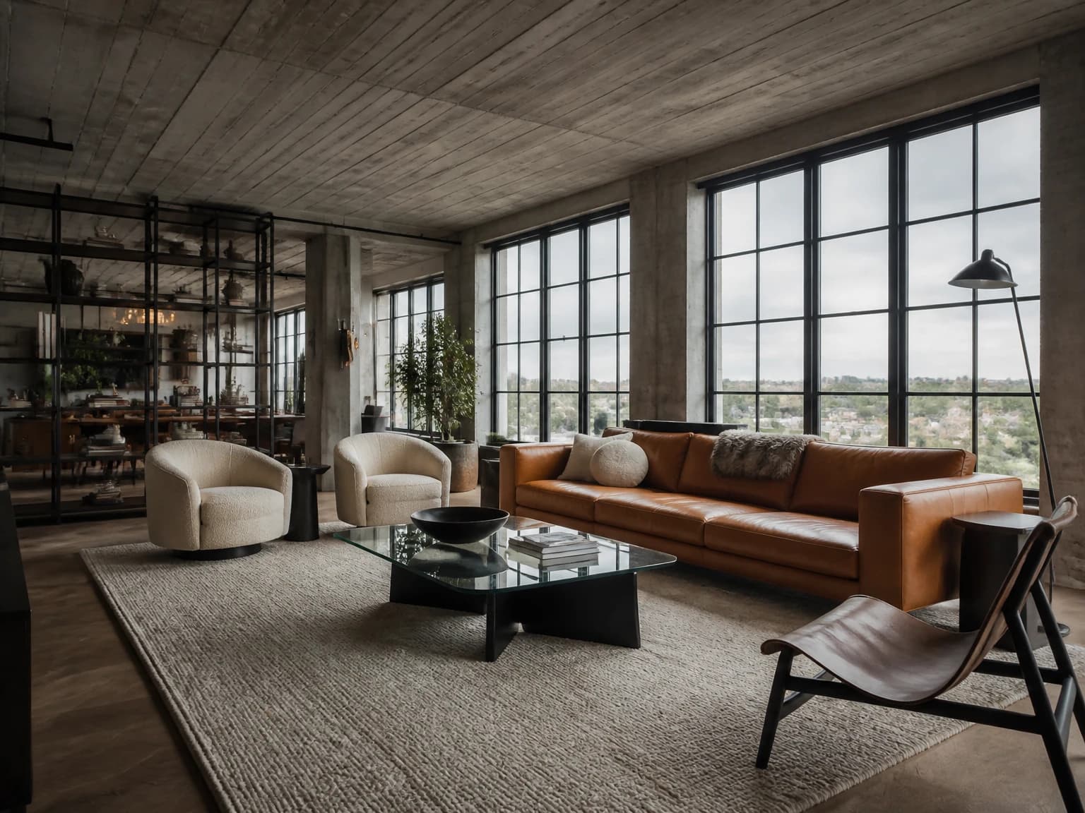 Concrete Loft Living Area, modern living room inspiration