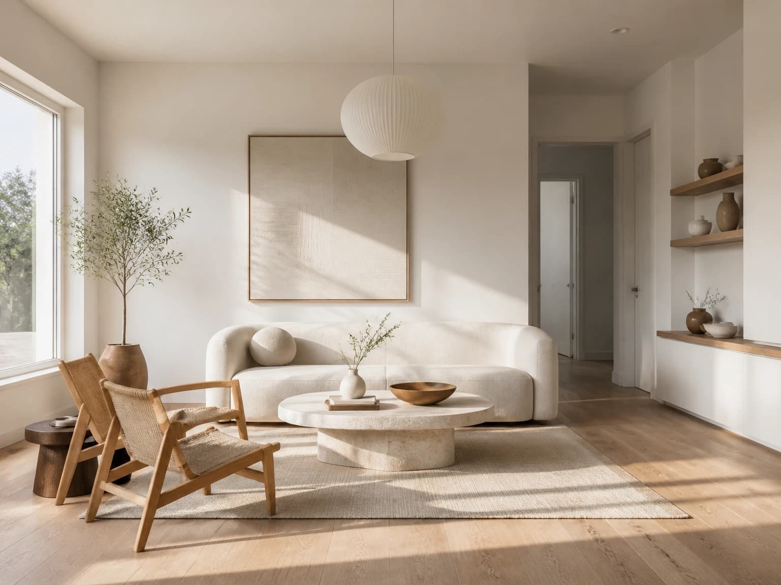 Sunlit White and Oak Room, modern living room inspiration