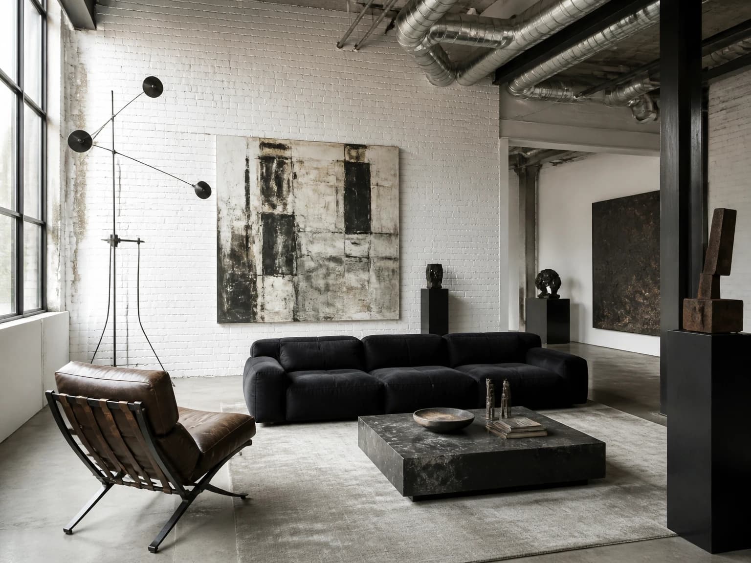 Industrial Art Collector's Room, industrial living room inspiration