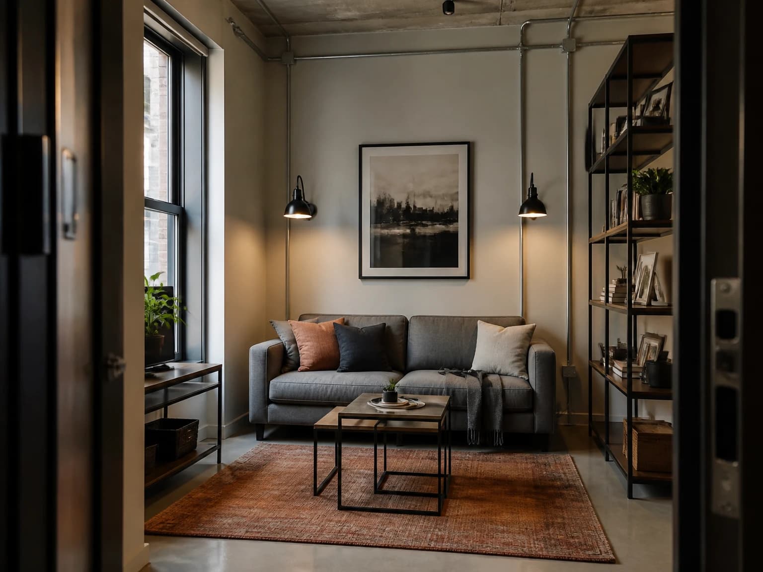 Compact Urban Industrial Room, industrial living room inspiration