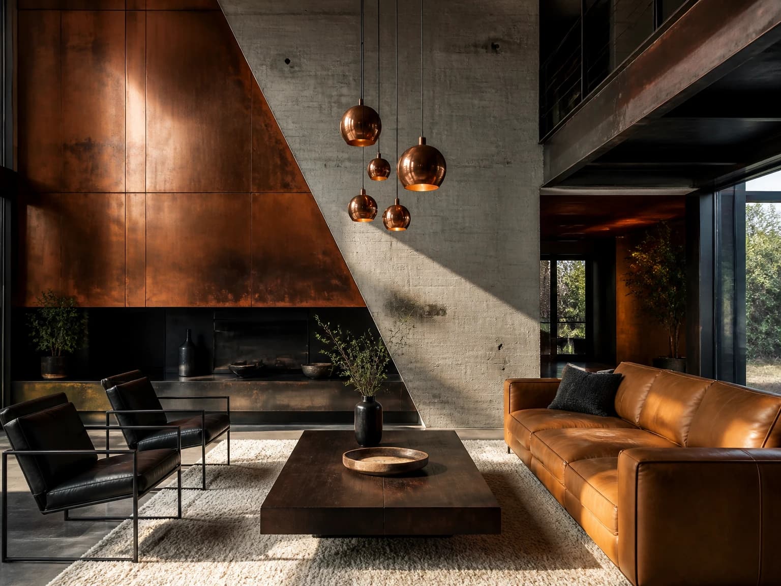 Copper and Concrete Room, industrial living room inspiration