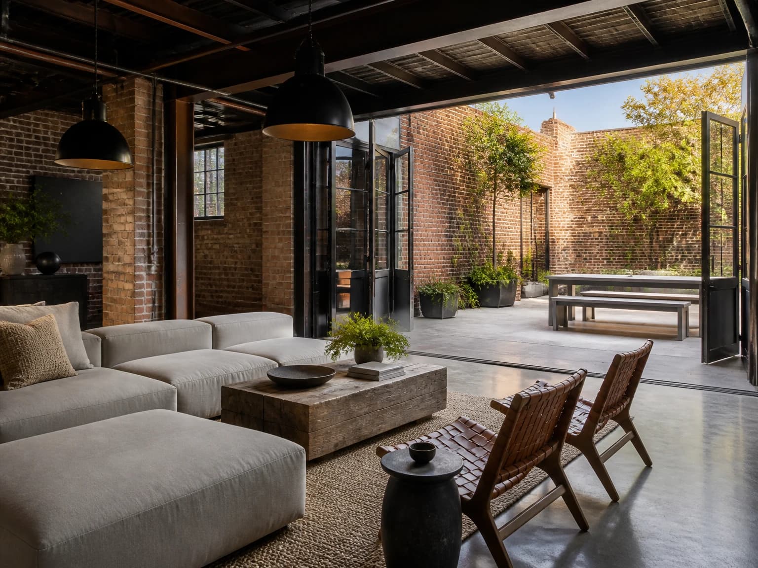Adaptive-Reuse Courtyard Room, industrial living room inspiration