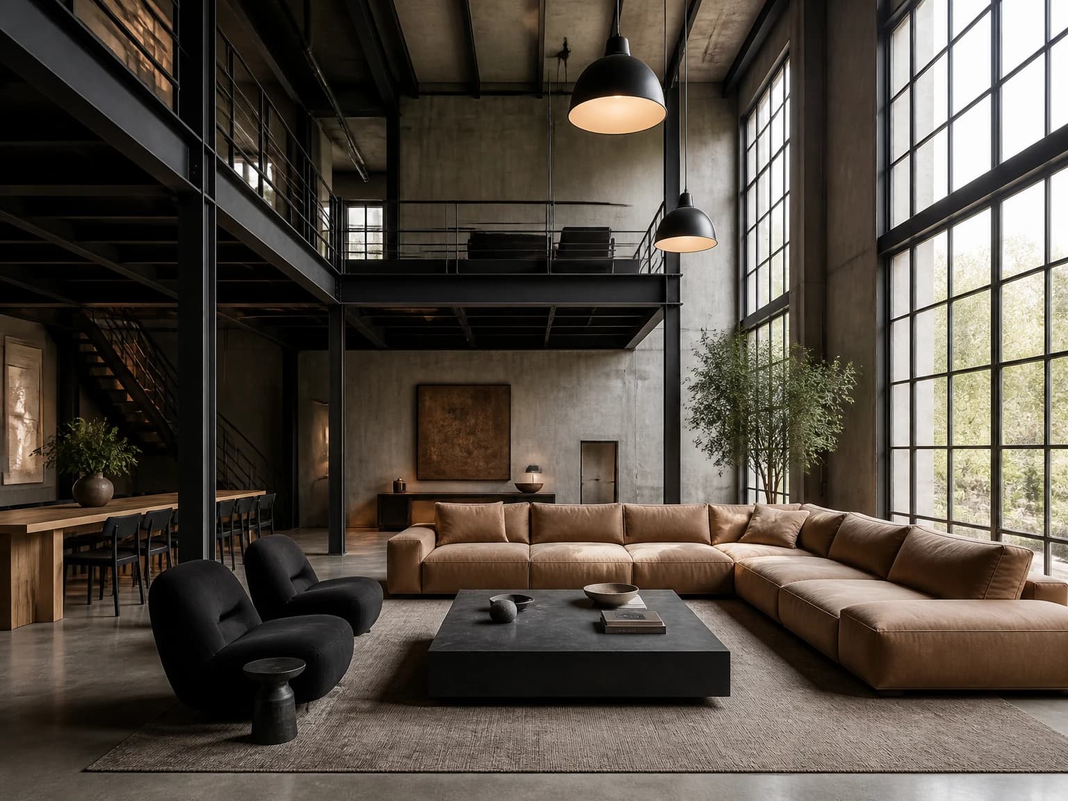 Double-Height Industrial Loft, industrial living room inspiration
