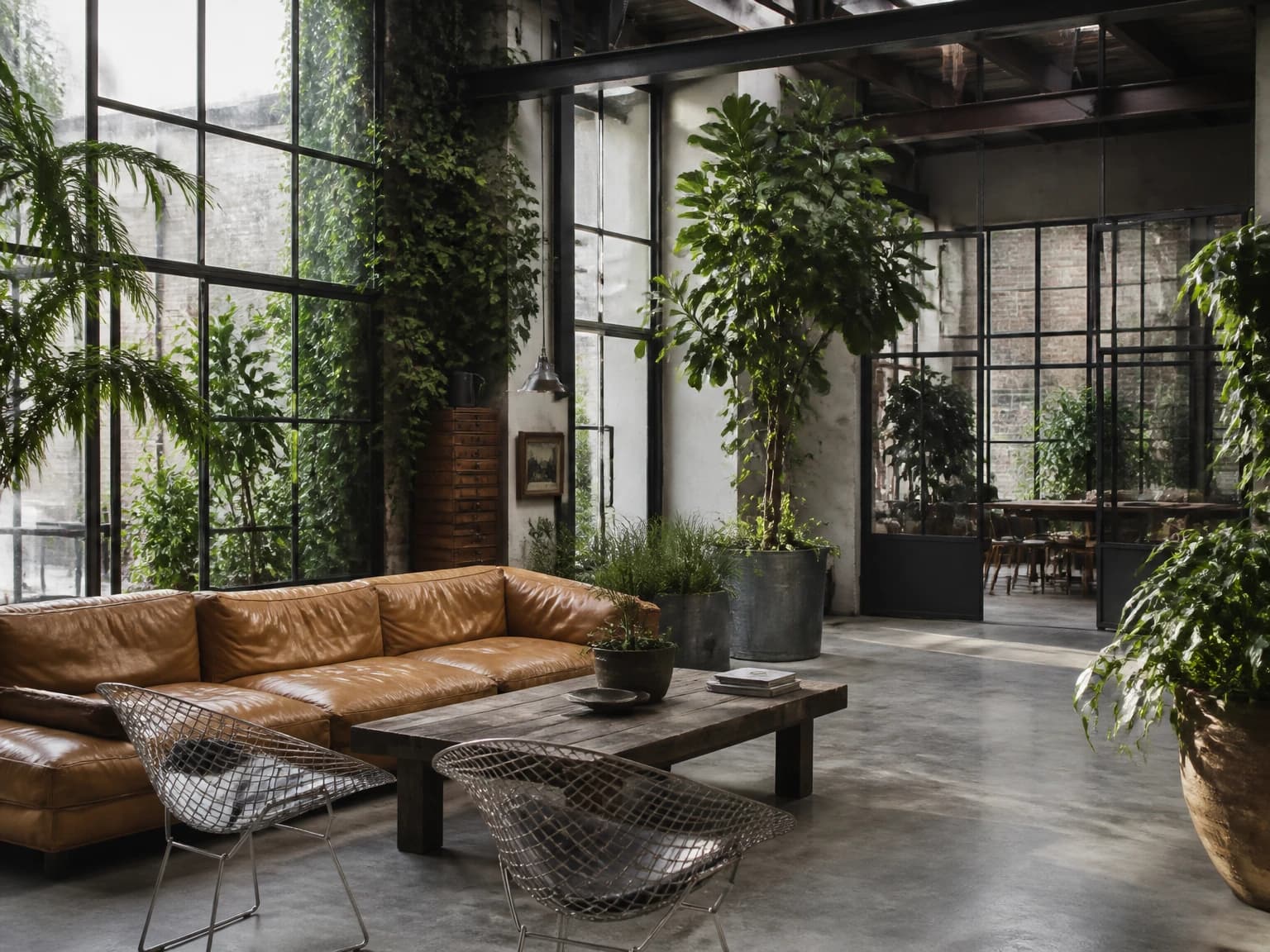 Green Industrial Conservatory, industrial living room inspiration