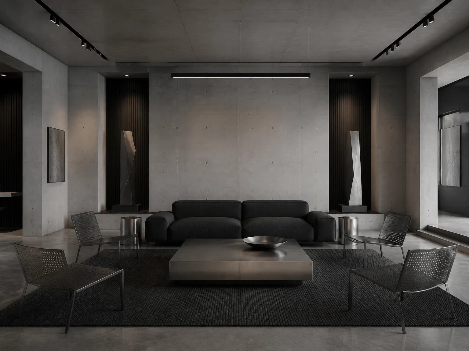 Monochrome Steel Lounge, industrial living room inspiration