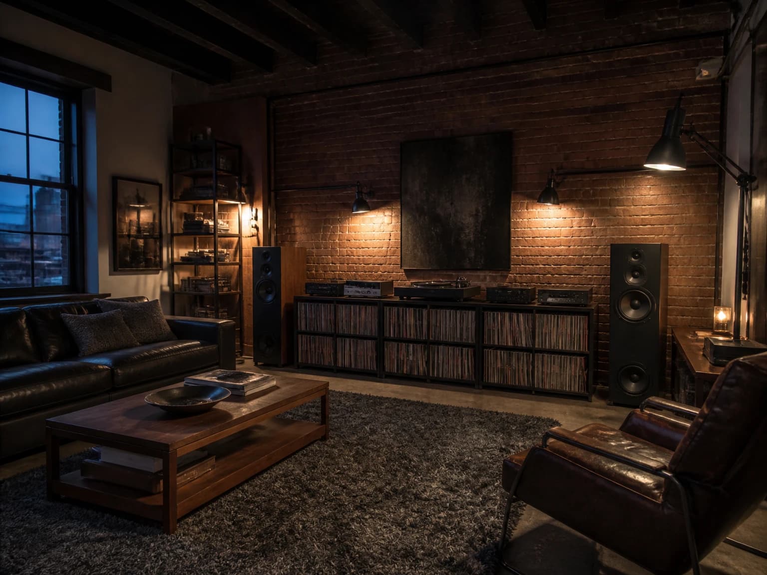 Industrial Music Room, industrial living room inspiration