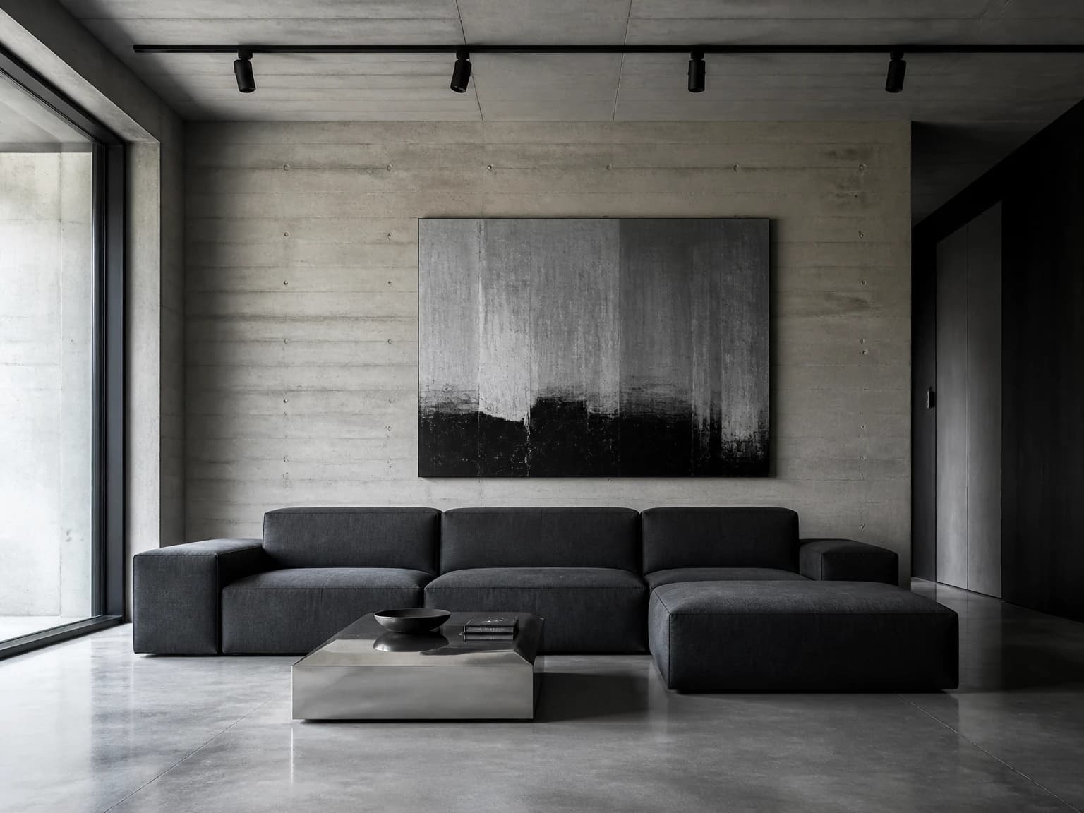 Polished Concrete Minimalism, industrial living room inspiration