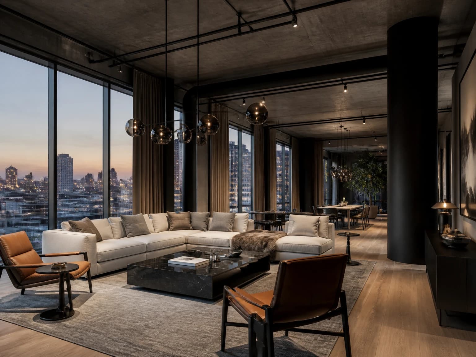 Refined Industrial Penthouse, industrial living room inspiration