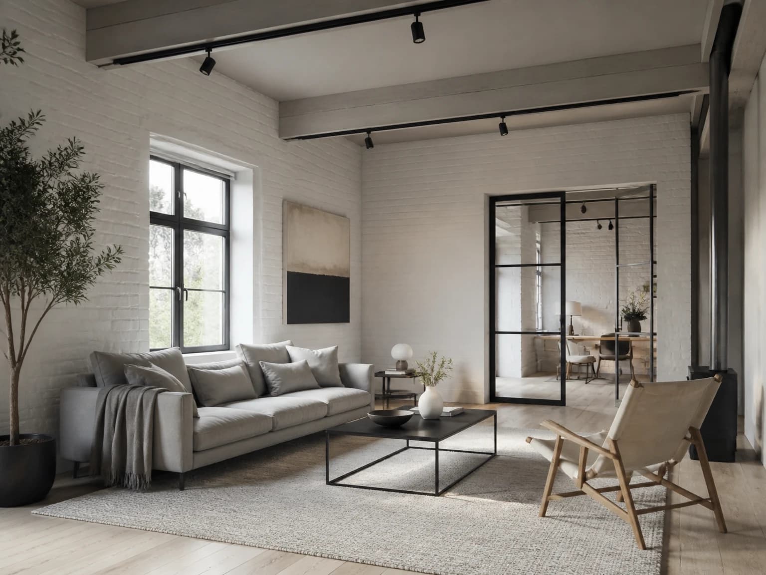 Light Scandinavian Industrial Room, industrial living room inspiration