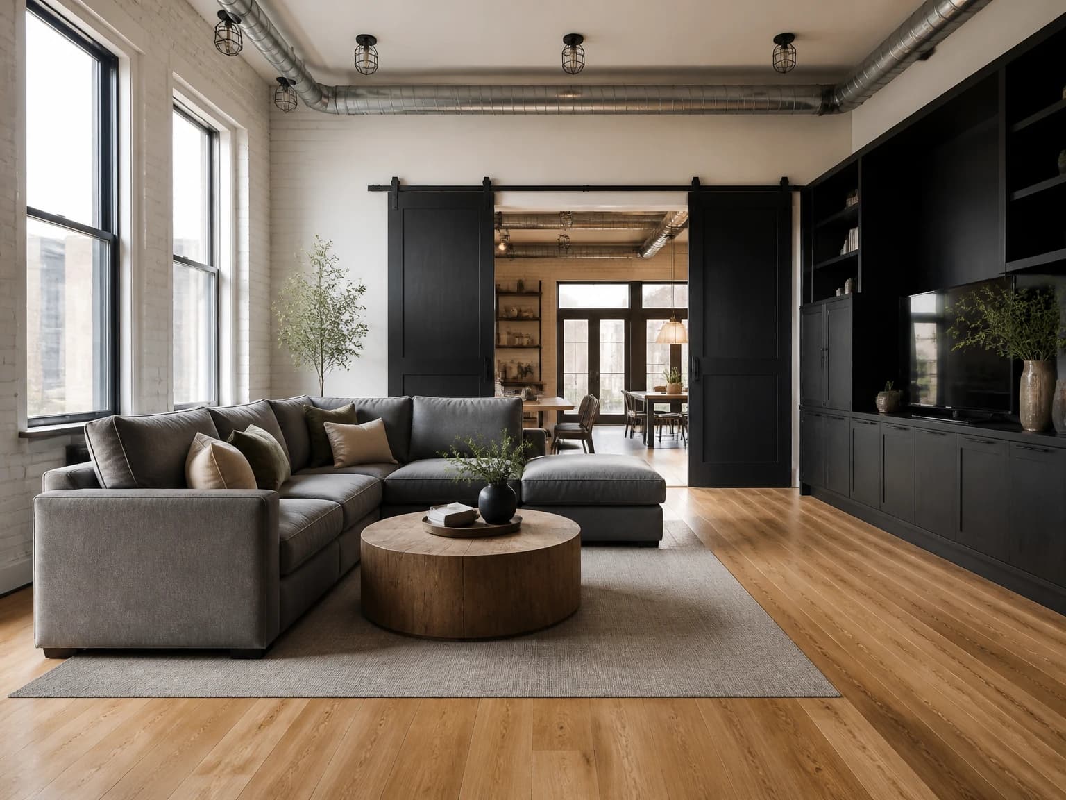 Soft Industrial Family Room, industrial living room inspiration