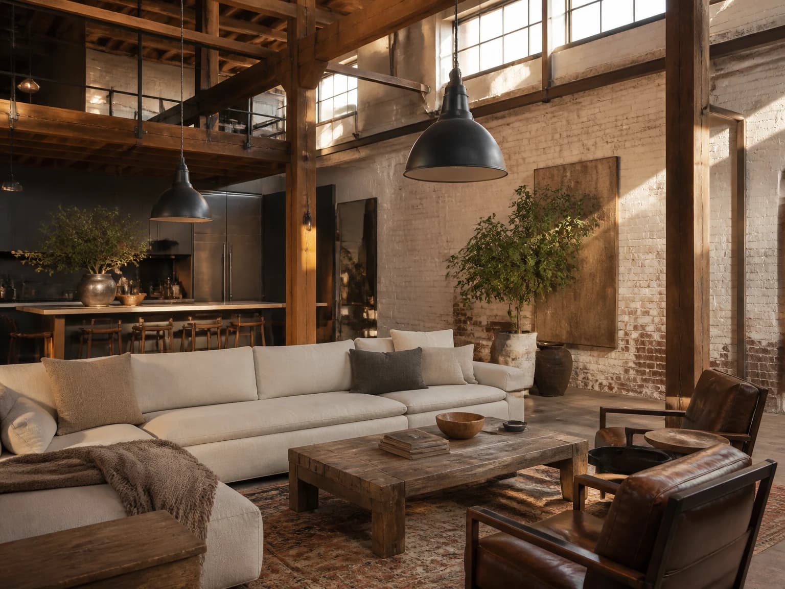Warm Warehouse Conversion, industrial living room inspiration