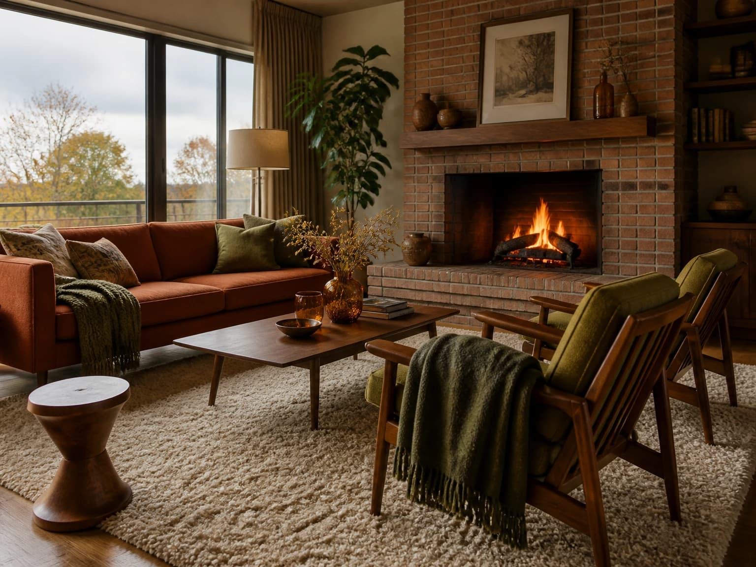 Autumn Fireside Modernism, mid-century modern living room inspiration