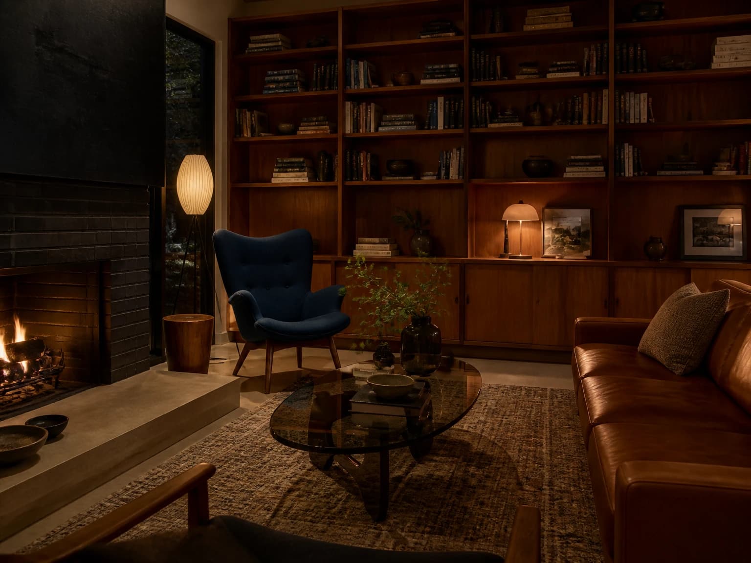 Moody Walnut Library, mid-century modern living room inspiration