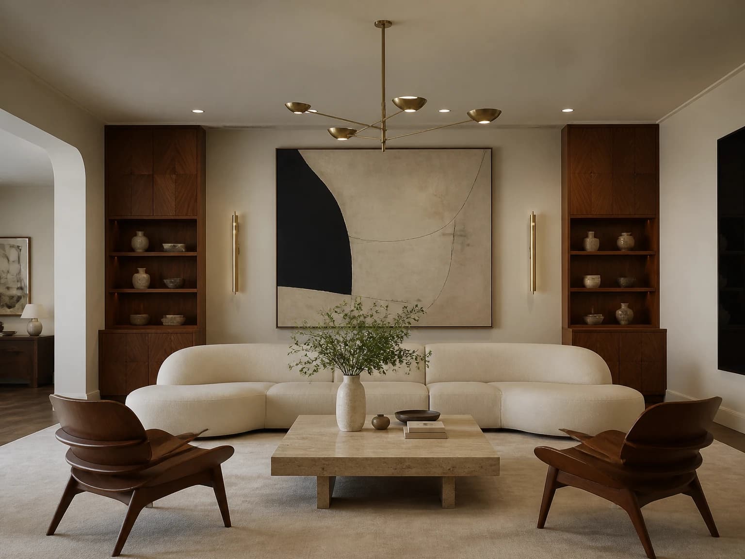 Travertine and Brass Salon, mid-century modern living room inspiration