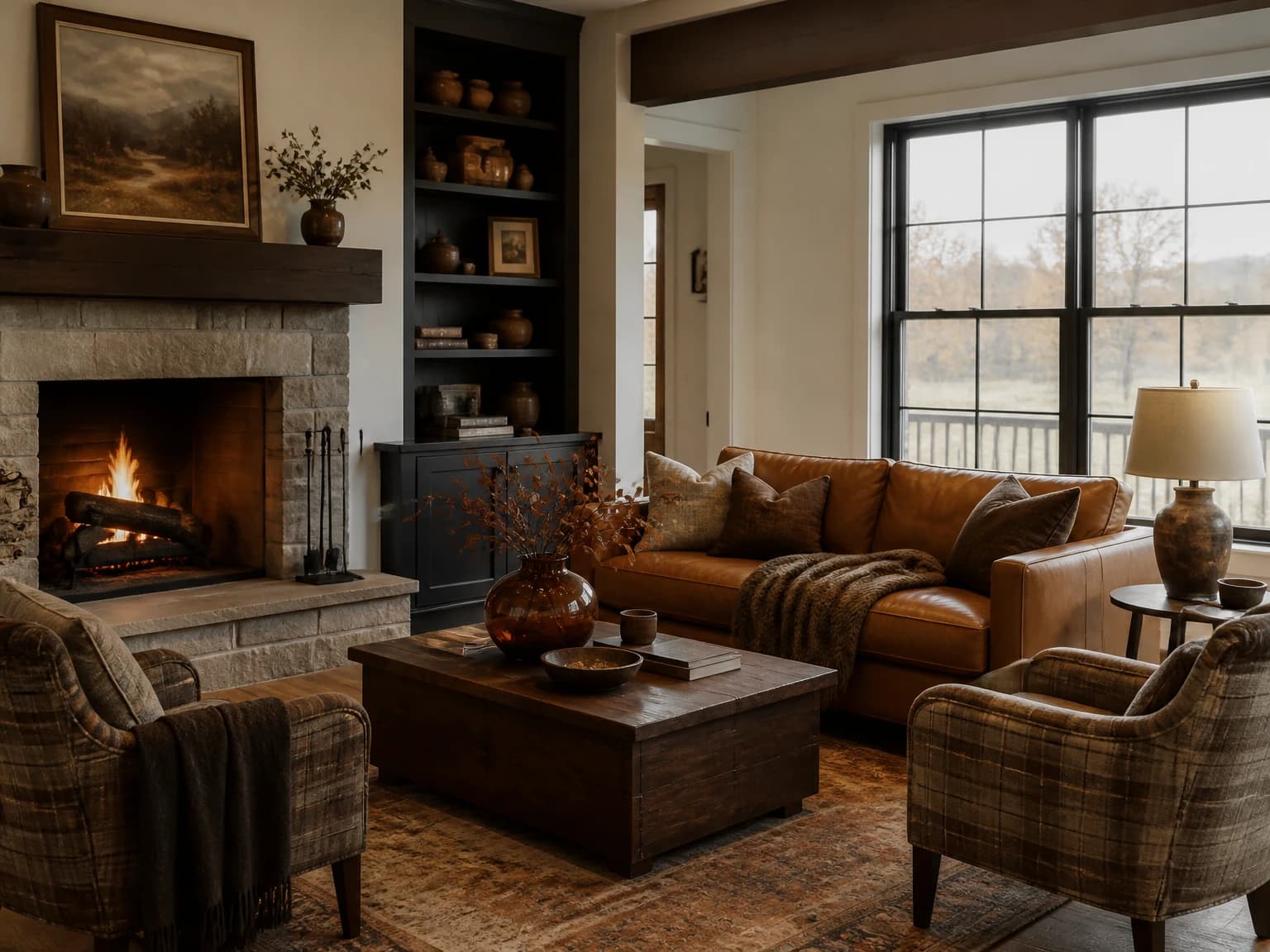 Autumn Plaid Fireside Room, modern farmhouse living room inspiration