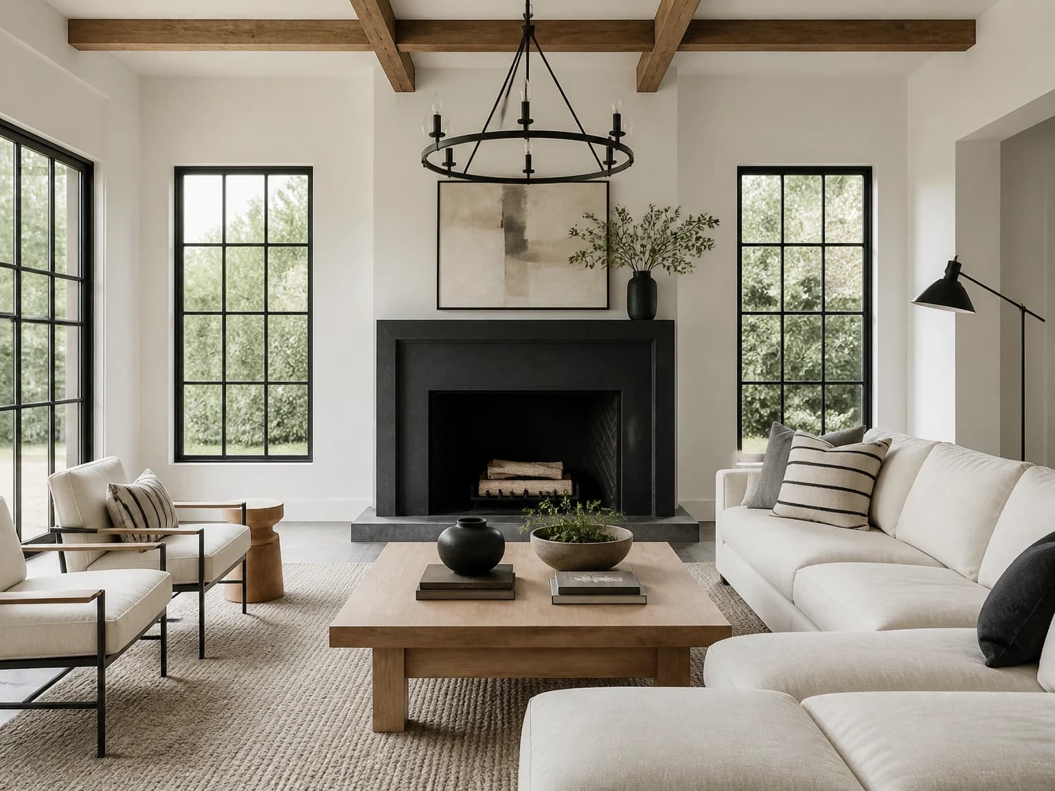 Black and White Farmhouse, modern farmhouse living room inspiration