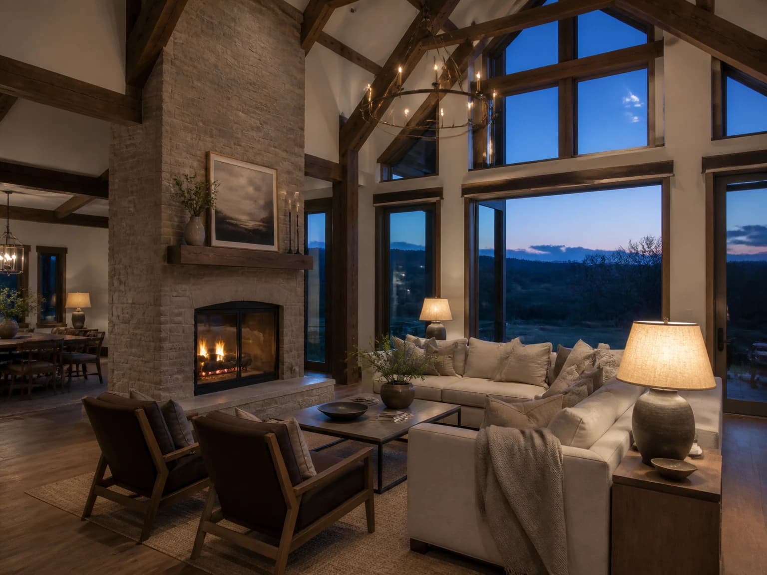 Evening Farmhouse Great Room, modern farmhouse living room inspiration
