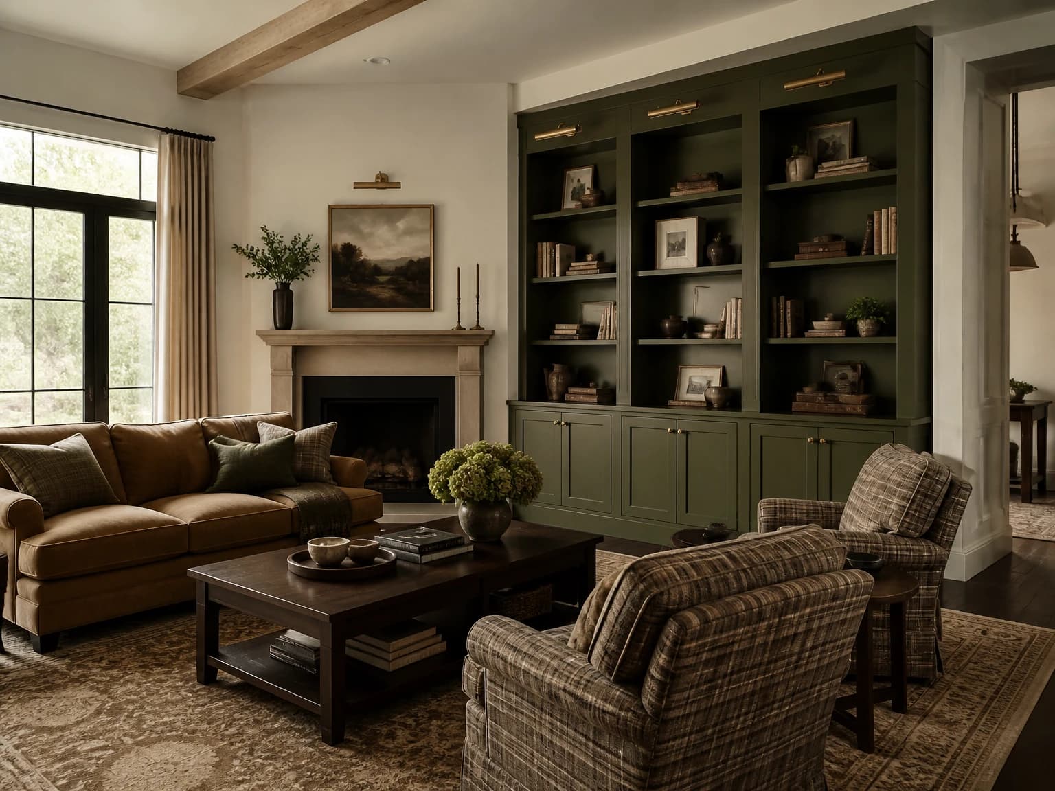 Moody Green Farmhouse Room, modern farmhouse living room inspiration