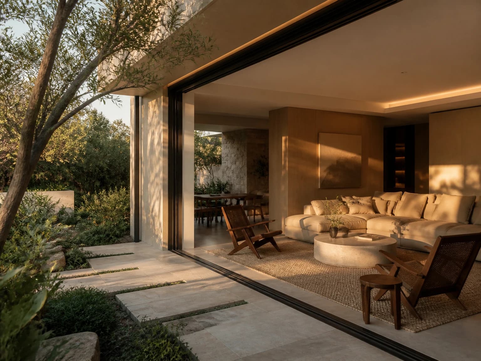 Frameless Courtyard Living Room, modern living room inspiration